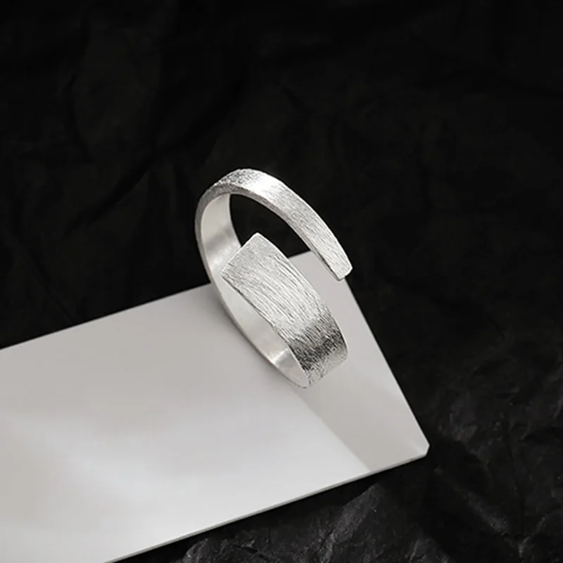 

Fashion 925 Sterling Silver Minimalist Large Trendy Frosted Silver Finger Rings For Women Girl Adjustable Ring Jewelry Wholesale