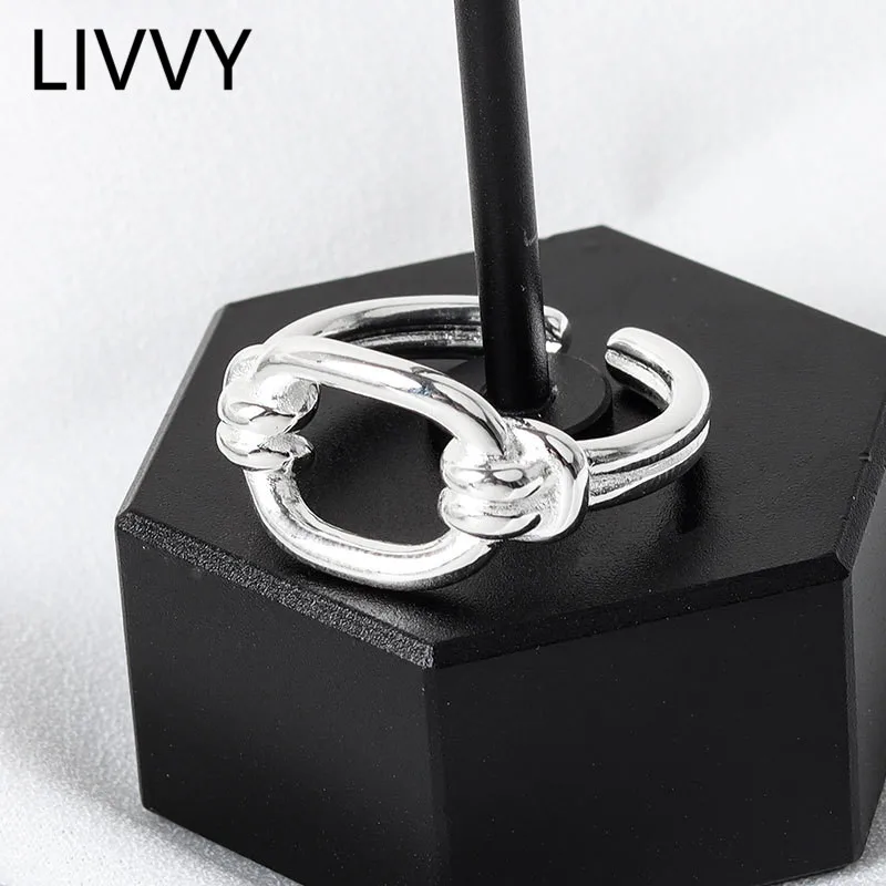 

LIVVY Silver Color Rings For Women Hollowout Open Adjustable Finger Ring Fine Anti-Allergy Jewelry Accessories 2021 Trend