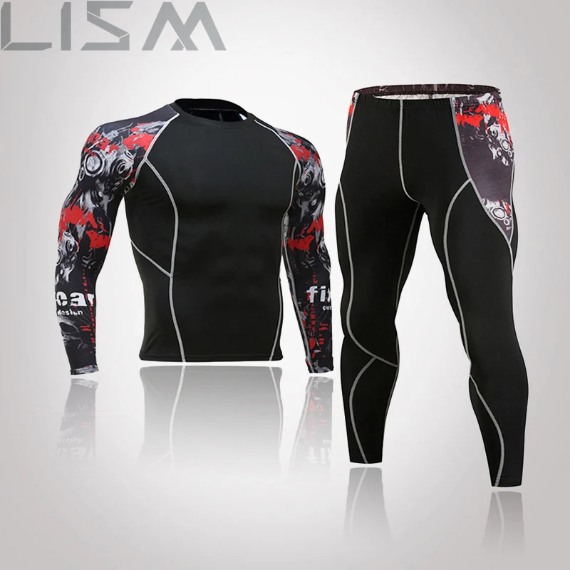 

Мужской костюм для бега, леггинсы для тренажерного зала, термобелье, Компрессионные Леггинсы для фитнеса, для MMA Rashguard, быстросохнущие легги...