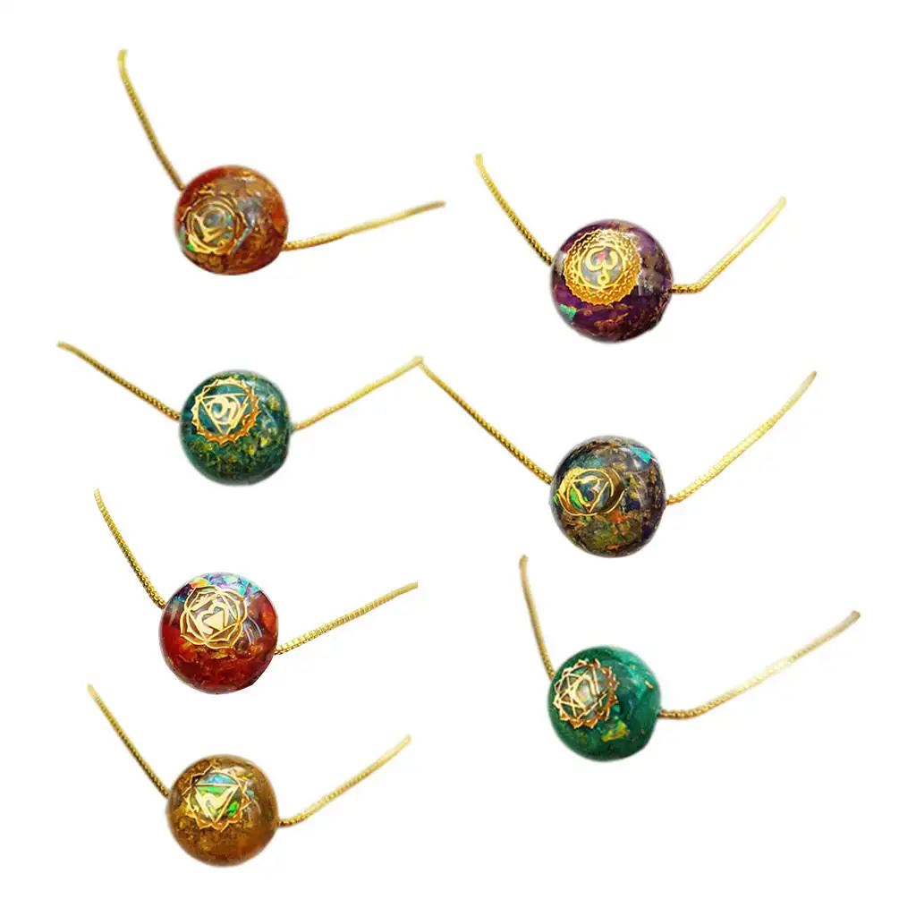 

7 Chakra Necklace Protection High Quality Positive Energy Round Stress Relief Relaxation Pendant Resin for Kids Adults