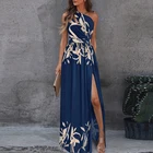 Женское пикантное элегантное платье на одно плечо, модное повседневное длинное платье с принтом и высоким разрезом, новинка 2021, винтажное облегающее женское платье Вечерние