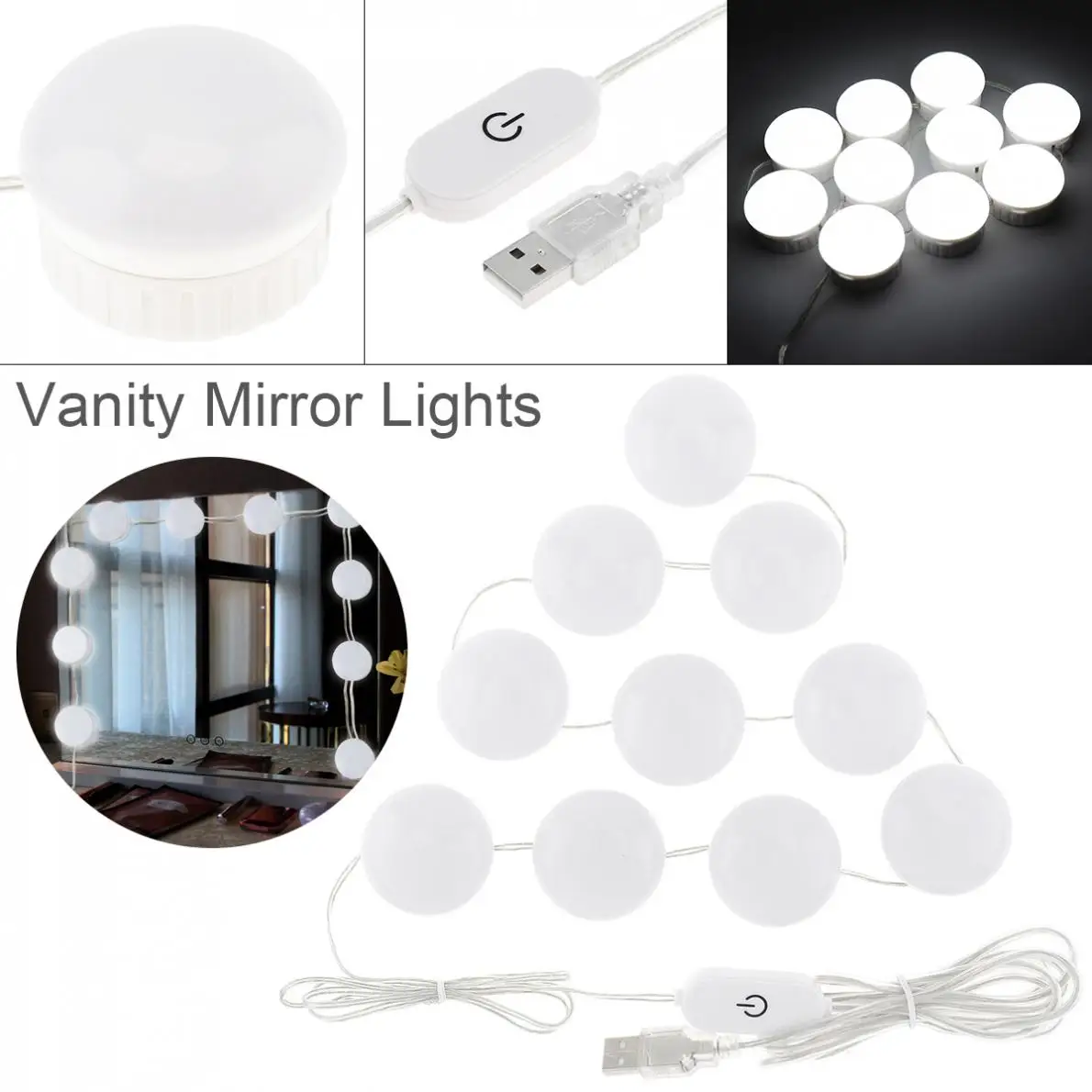 

LED Vanity Mirror Lights Kit with 10pcs Dimmable Light Bulbs Lighting Fixture Strip for Makeup Dressing Table new