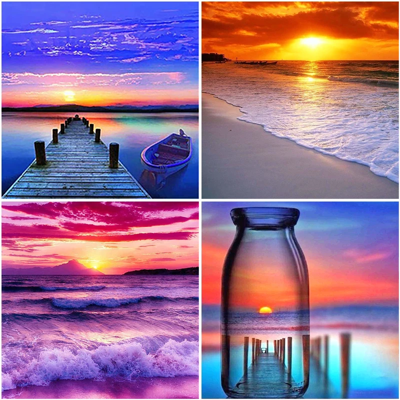 

DIY 5D Diamond Painting Landscape Sunset Sea Mosaic Picture of Rhinestones Full Square/Round Drill Diamond Embroidery Home Decor