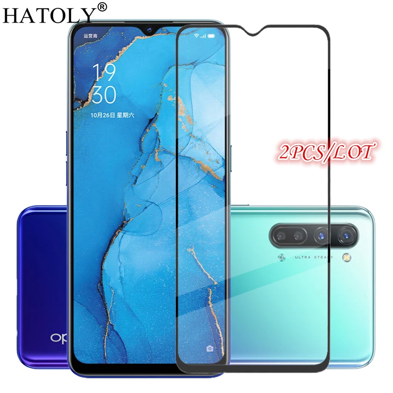 2 piezas de vidrio en Reno 3 vidrio templado para Oppo Reno3 Protector de pantalla LCD pegamento cobertura de protecci&oacute;n pel&iacute;cula del tel&eacute;fono para Oppo Reno 3-0