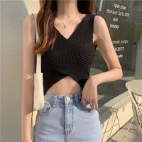 2021 summer new style korean fashion slim slimming halterneck sweater short inner vest shirt top womens clothing