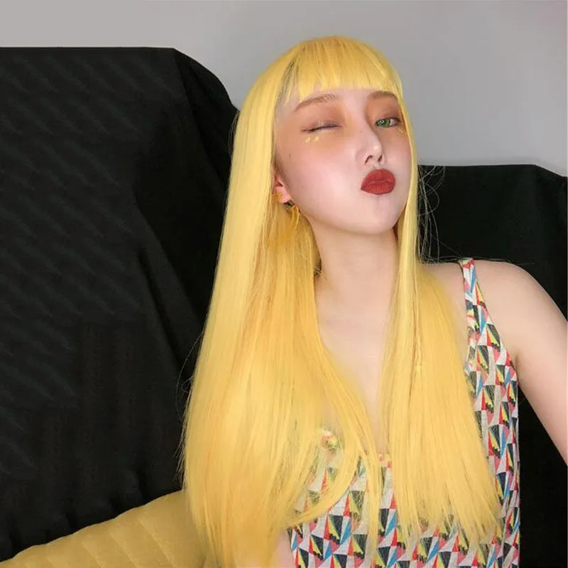 Парик для косплея корейской поп-девушки с воздушной челкой длинными прямыми