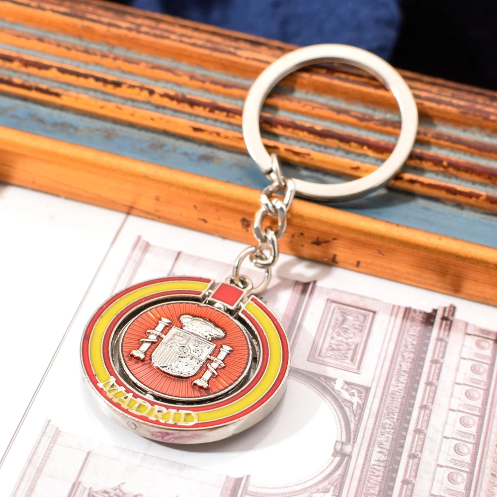 Vicney Испанский флаг круглый брелок Мадрид Вращающийся брелок для ключей кольцо для ключей для женщин мужчин Мадрид туристический сувенир друг Подарочный Брелок