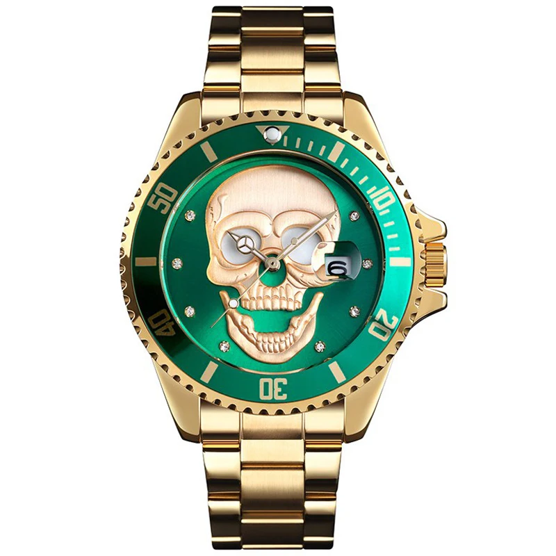 

Luxury Mens Steampunk Skull Head Watch Men 3D Skeleton Engraved Many Color Mexican Mexico Punk Wristwatch Stainless Steel TODO
