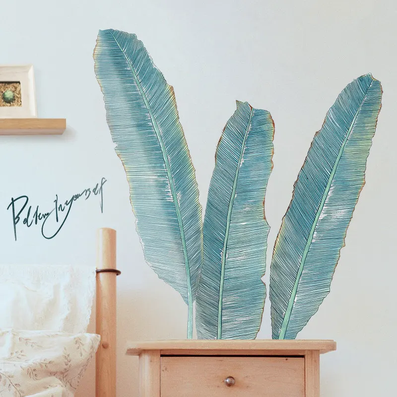 

110*90cm Green Plant 3D DIY Plantain Leaf PVC Wall Decals/Adhesive Family Wall Stickers Mural Art Home Decor