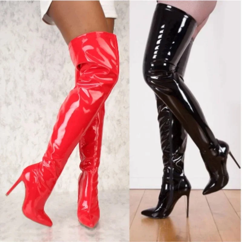 

Women's Rubber Boots Zipper Pointe Shoes Boots-Women Winter Footwear Sexy Thigh High Heels High Sexy Luxury Designer Rain Pointy
