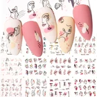 12 видов стилей ногтей Водные Наклейки абстрактные леди уход за кожей лица узор наклейки для ногтей Цвет блок линии листьев Цветы ползунки Маникюр фольга советы