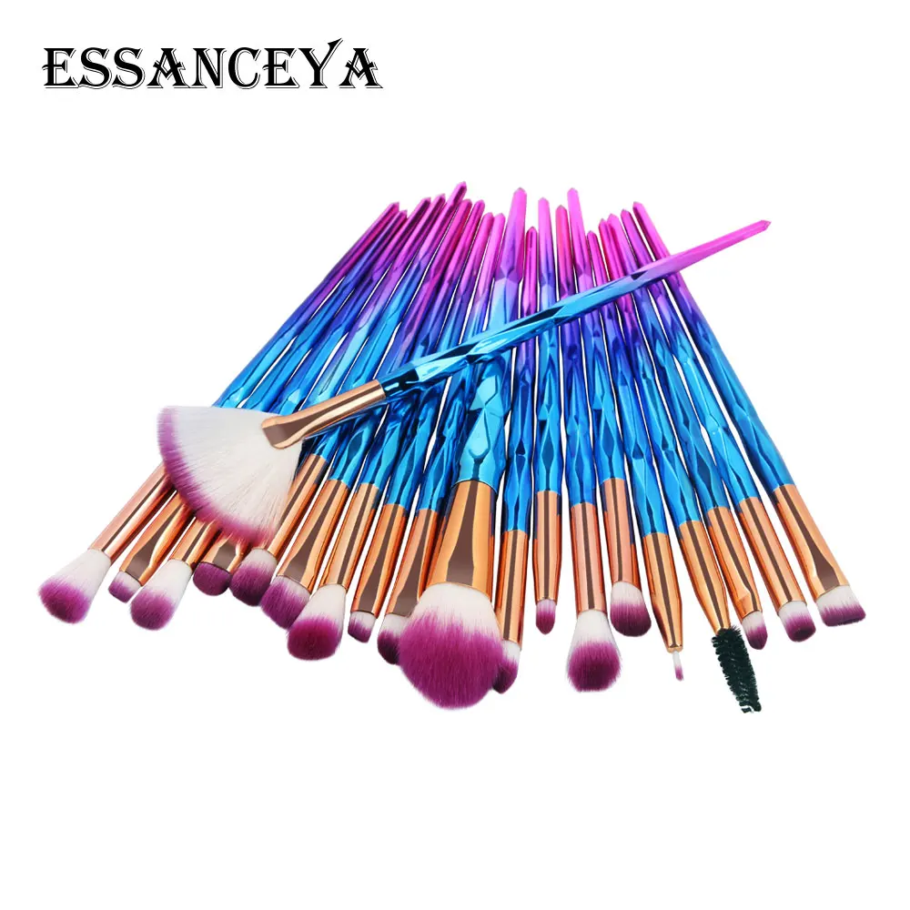 20PCS ESSANCEYA Pro, 5-20 шт., алмазные кисти для макияжа, набор, пудра, Тональная основа, румяна, тени для век, губ, косметика, красивые кисти для макияжа, инструменты - Handle Color: 20PCS