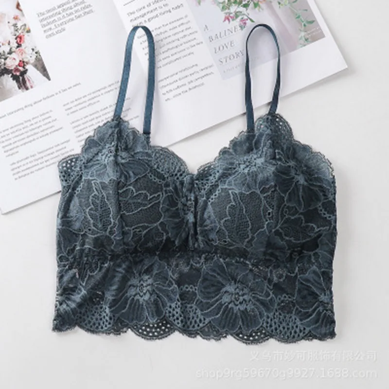 Summer Women Lace Sexy Top Sun Sleeveless Solid Tops Unpadded Bralette Bra Bustier Zipper Back Club Crop Tank Free Size lingerie