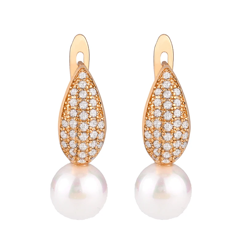 Роскошные хрустальные полые жемчужные серьги золотые 585 искусственные ювелирные