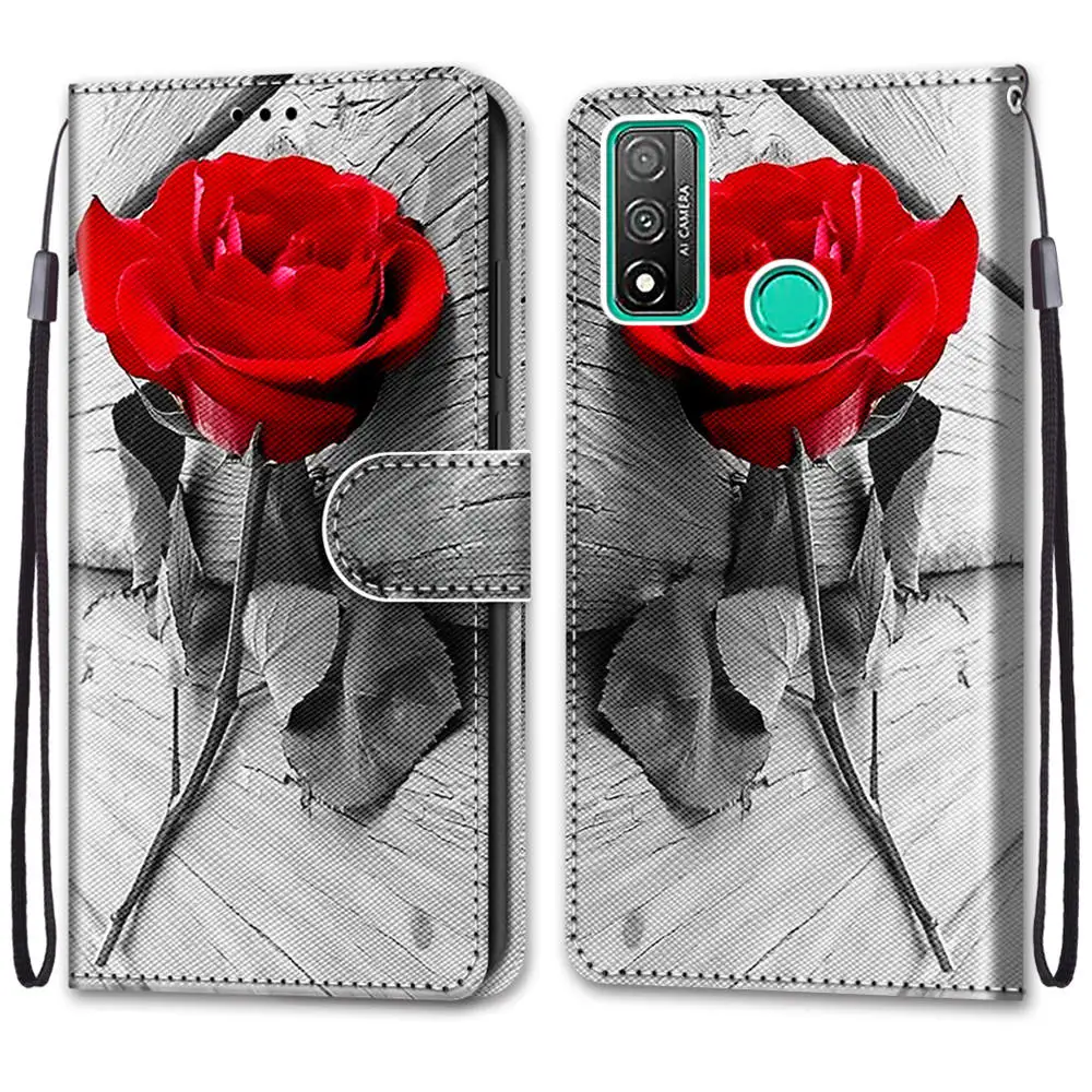 painted leather flip case for huawei honor 9 10 20 lite 20s p smart plus 2019 2020 2021 cute wallet card holder stand book cover free global shipping