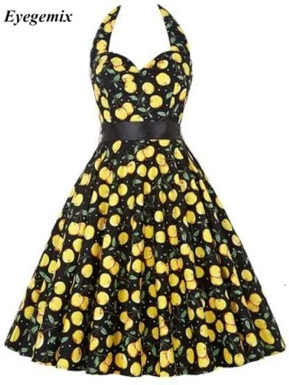 Для женщин желтая вишня вечерние платье Винтаж Элегантное летнее 50 х 60 рокабилли