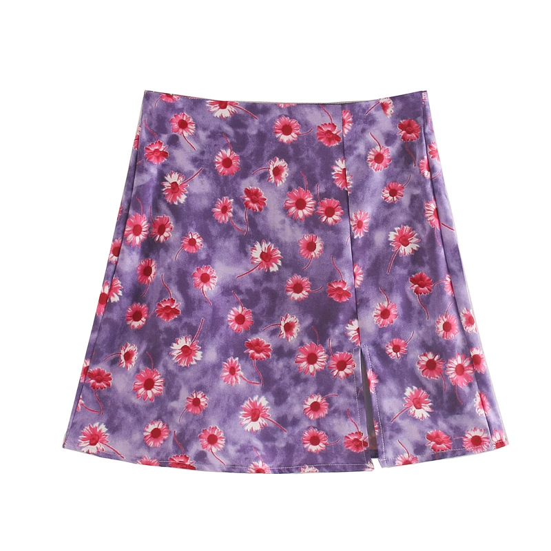 

Summer Skirt For Women 2021 Fashion High Waist Vacation Floral Print Skirt Street Style Front Slit Mini Skirts Womens Clothing