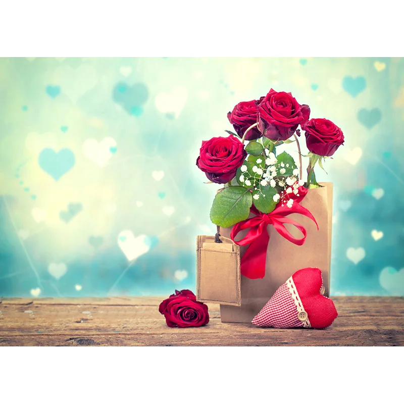 

Vinyl Custom Valentine Day Photography Backdrops Prop Love Heart Rose Flower Wooden Floor Photo Studio Background 21415 ZOOM-01