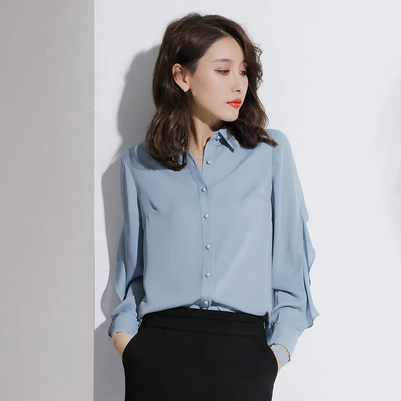 Весенний женский офисный Топ OL с длинным рукавом и оборками шикарный кардиган