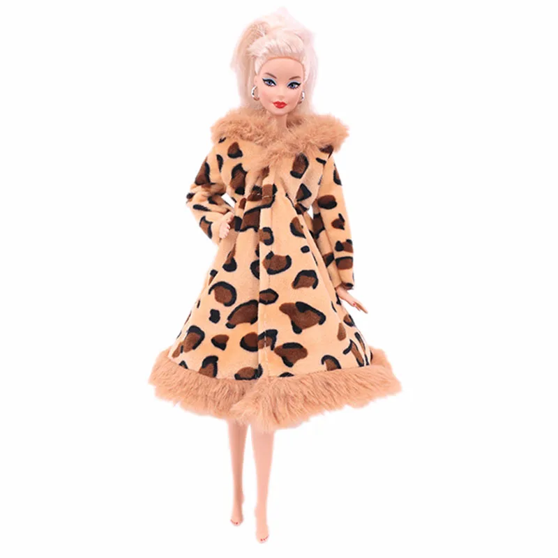 Кукольное платье Барби разноцветное мягкое меховое пальто с длинными рукавами