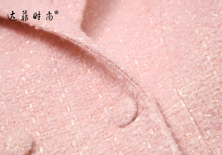 Elegant Feathers Double-breasted Winter Coat Women Runway Designer Thick Warm Pink Wool Coat Jacket High Quality Outwear