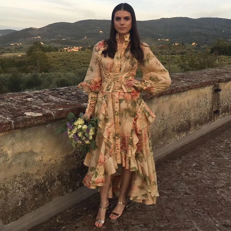 

Miss Water 2020 New Summer Pink Long Puff Sleeve Ruffle Dress Celebrity Evening Runway Party Dress Women Sexy Club Dress Vestido