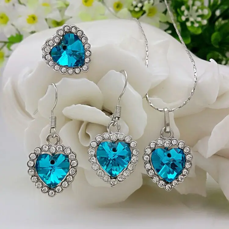 QiLeSen хорошее ювелирное изделие океанское сердце морской синий 925 пробы серебро