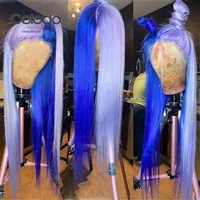 colodo 13x4 lace front wig preplucked brazilian remy straight wig half blue half purple lace front human hair wigs for women