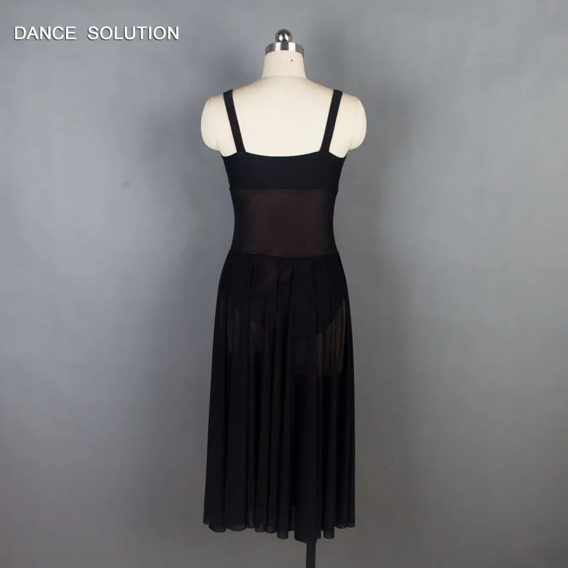 Черная майка из спандекса с длинной сетчатой юбкой современные танцевальные