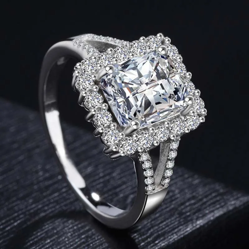 

HOYON 2 Carat VS2 Diamond Style Jewelry 925 Silver Color Sterling Ring for Women Anillos Bizuteria Peridot Gemstone Square