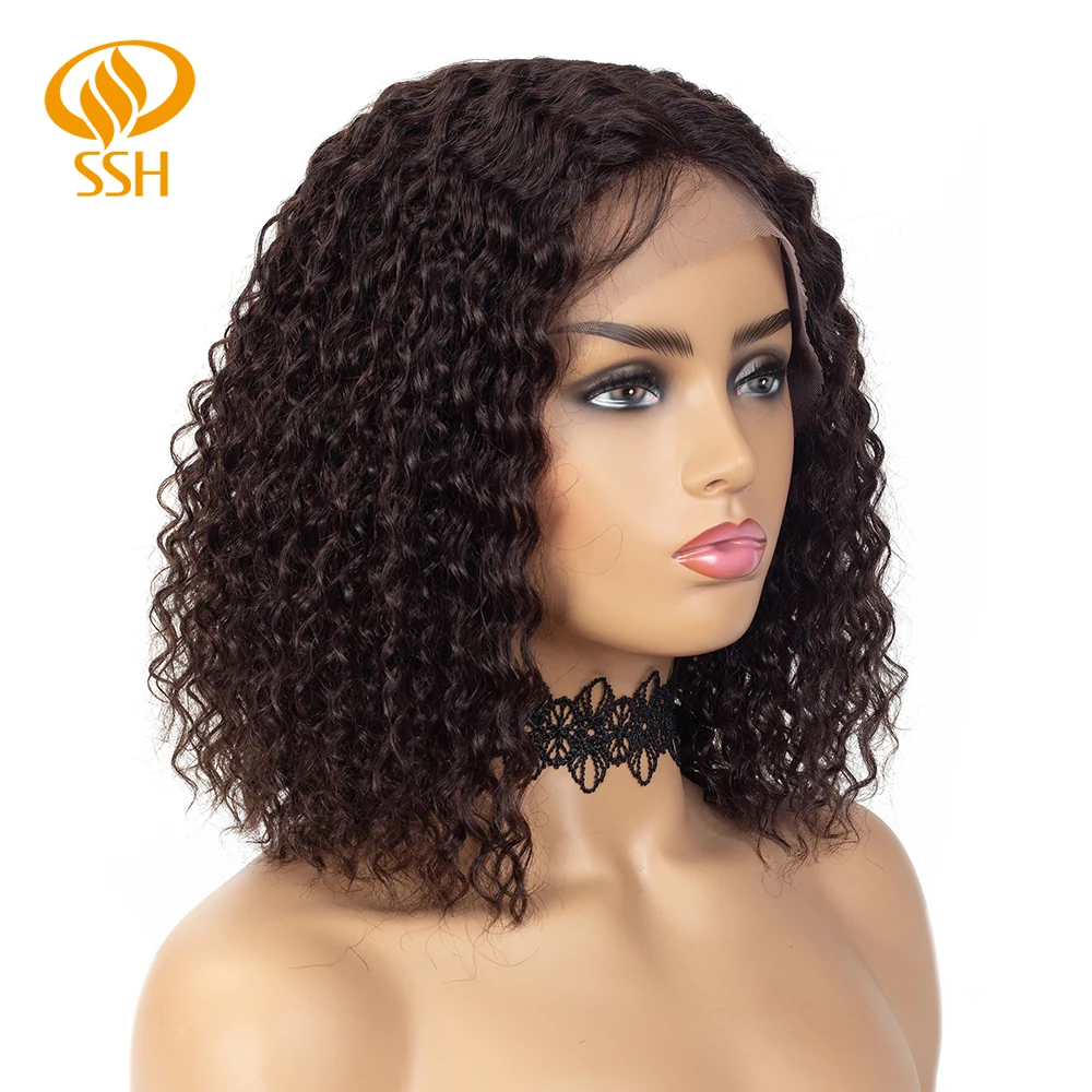 SSH Remy Hair Curly Wave Short Bob Wigs Pre Plucked 150% Denisty Brazilian Lace Part Middle Human For Black Women |