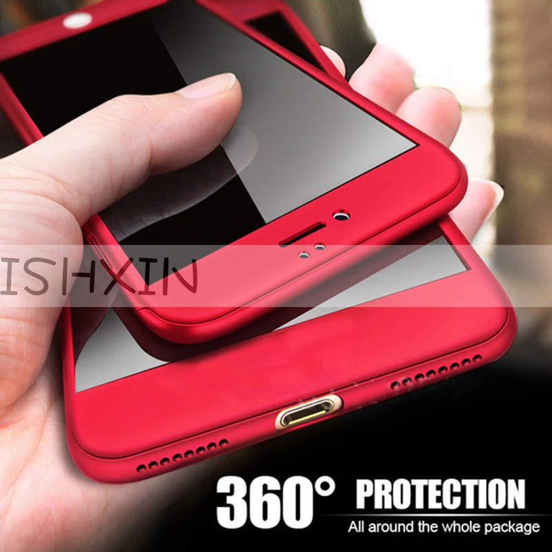 Чехол для Redmi Note 8T с полным матовым покрытием на 360 градусов и закаленным стеклом