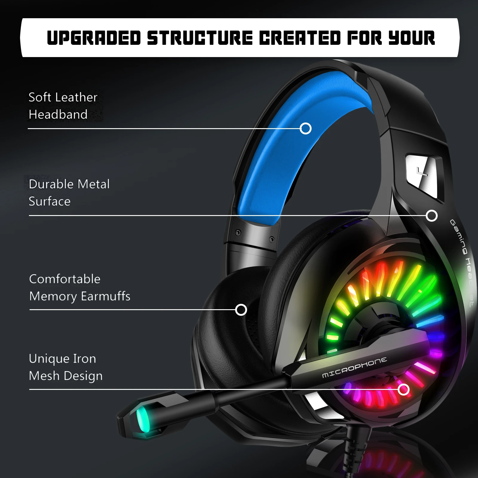 

Computer Headphone With Microphone Gaming Headset Volume Adjustment Knob For Playing Games Listening Music 2.3m USB Cable