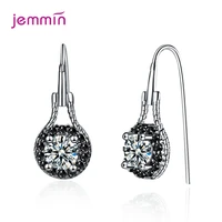 authentic 925 sterling silver hollow drop earrings black cubic zirconia luxury earrings for women wedding fashion silver jewelry