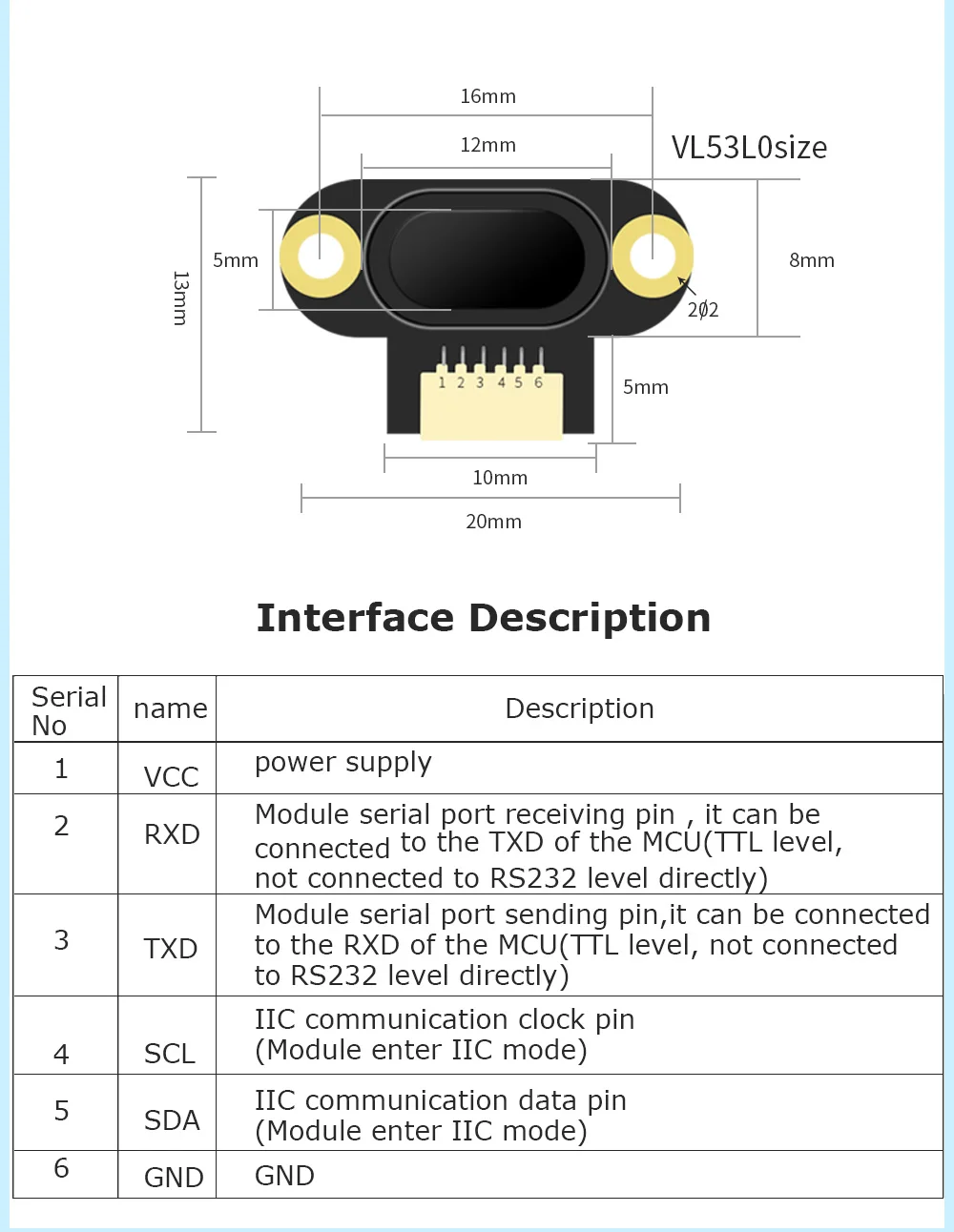 Лазерный датчик дальности WitMotion UART VL53L1 (4-400 см) лазерный модуль VL53L0 (3-200 выход