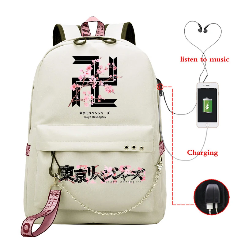 

Students Tokyo Revengers School Backpack Women Cherry Blossom Bagpacks Teens Anime USB Charge Travel Bags Girls Manga Knapsacks