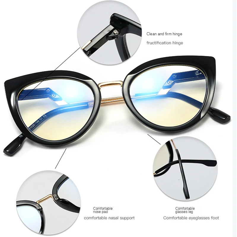 

2021 Stylish Anti Radiation Glasses for Women Cat Eye Glasses Frame Blue Light Filter Eyeglasses Classic Retro Fashion Eyewear w