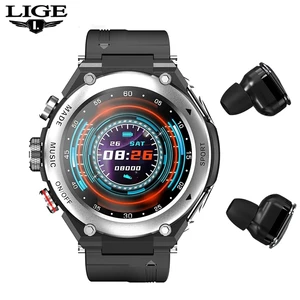 LIGE Smart Watch Men 2022 TWS Bluetooth Earphone Call Music Body Temperature DIY Watch Face Waterpro in Pakistan