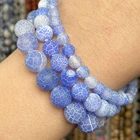 Натуральный камень синий Мороз трещины Агаты Ониксовые шарики круглые для самостоятельного изготовления ювелирных изделий браслет Шарм аксессуары 4-12 мм 15''