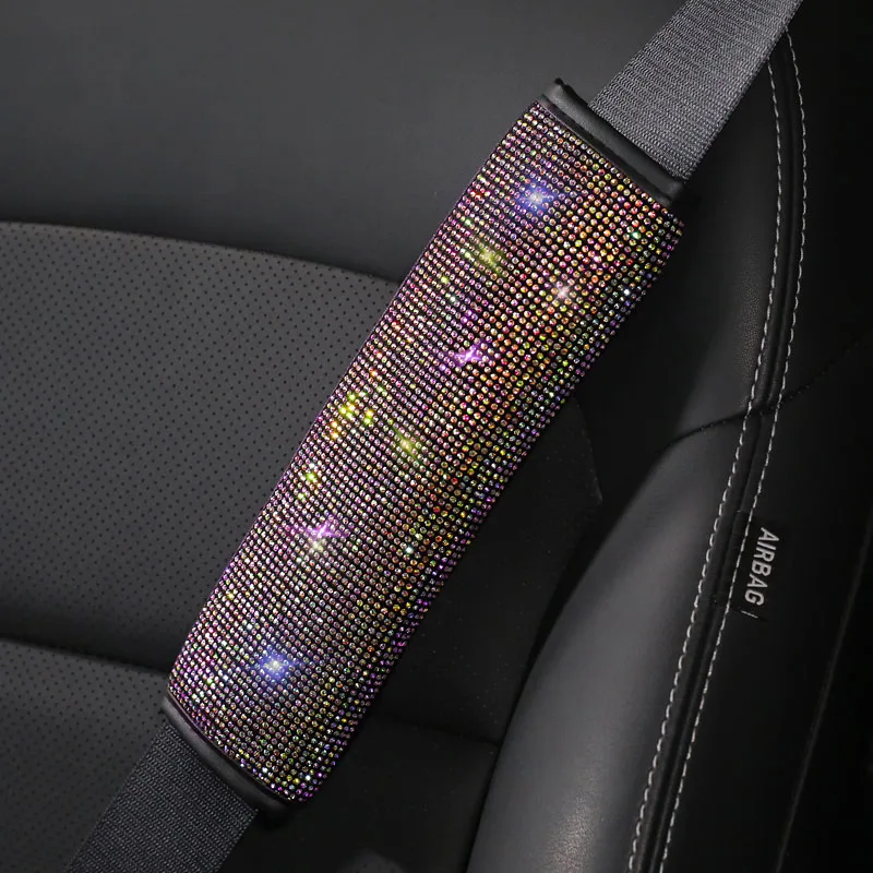 seat belt cover Красочные Стразы, кристальная Накладка для ремня безопасности автомобиля, Накладка для переключения передач, набор алмазных крышек рулевого колеса, аксессуары для салона автомобиля, комплект - Название цвета: seat belt cover