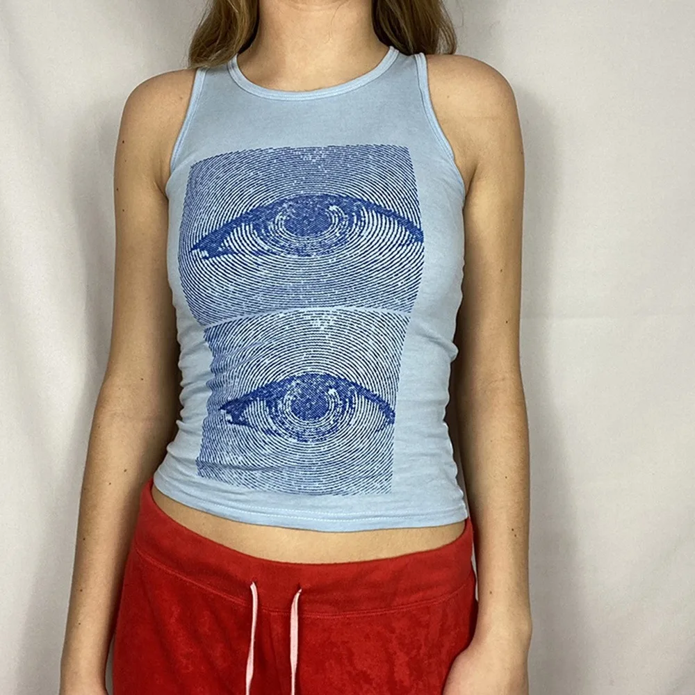 NIBESSER Vintage Eye Print Y2K Harajuku Tops Casual Crewneck Cotton Cute Tank Tops Summer Aesthetic 90s Vest Tee Streetwear