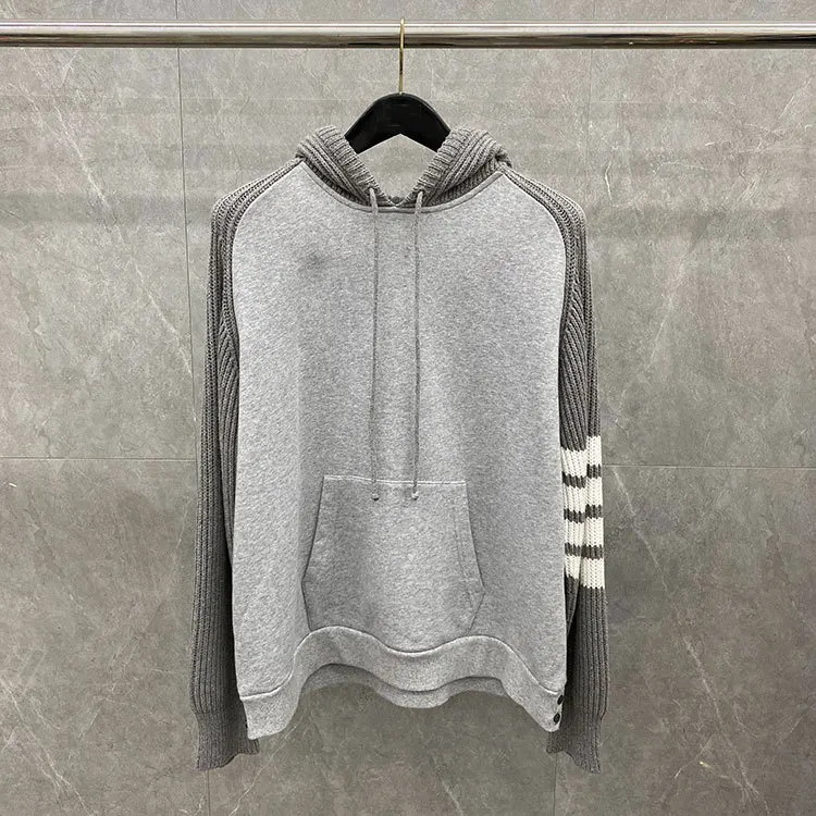 

Fashion TB 2021 Thom Brand Sweatshirt Women Loose Hooded Pullover Clothing Patchwork Striped Thick Winter Casual Coat Oversizw