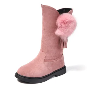 Новинка 2019, детские высокие ботинки для девочек, теплые модные детские зимние водонепроницаемые ботинки с бахромой