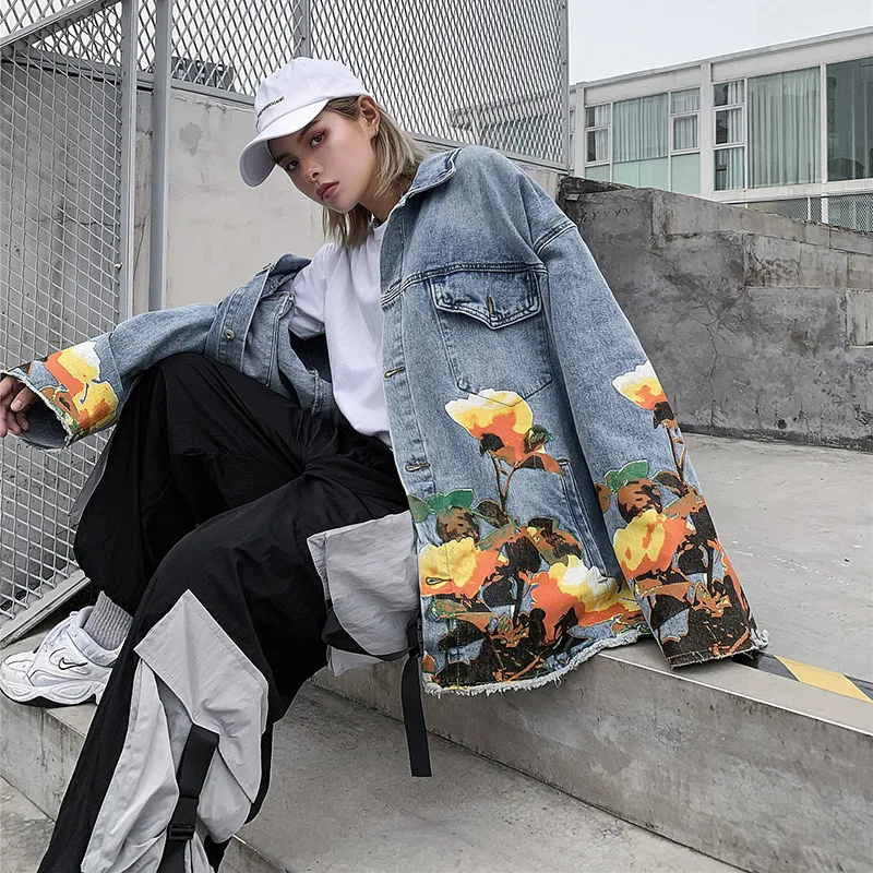UNCLEDONJM джинсовые куртки с цветочным принтом для мужчин s High Street Distressed джинсовая