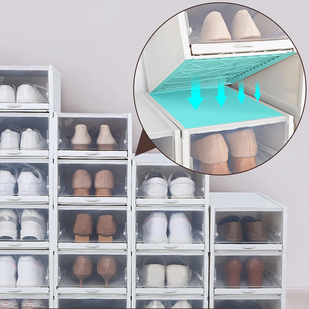 

3pcs Transparent Shoebox Drawer Type Shoes Storage Box Shoe Cabinet Organizer (Grey, for)