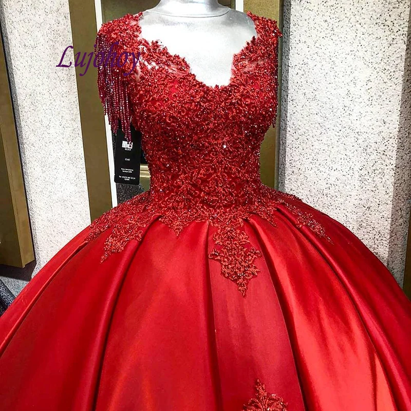 Red Luxury Quinceanera Dresses Ball Gown Plus Size Puffy Beaded Masquerade 15 year old Sixteen Sweet 16 Prom Dress | Свадьбы и