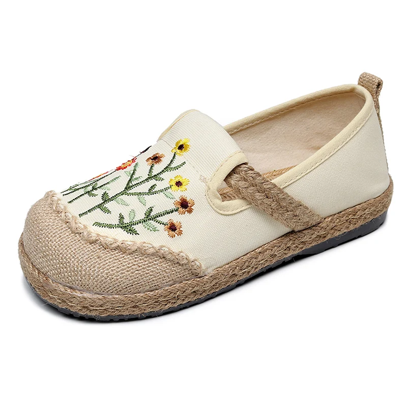 

2021 New Women Espadrilles Slip On Shoes Ethnic Style Flats Summer Handmade Espadrille Breathable Loafers Straw Sandals