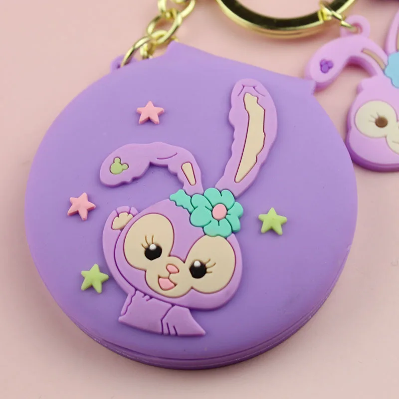 

2021 New Disney Cartoon Cute Silicone Keychain Car Key Pendant Portable Ladies Makeup Mirror Girl Mini Mirror Accessories Gift