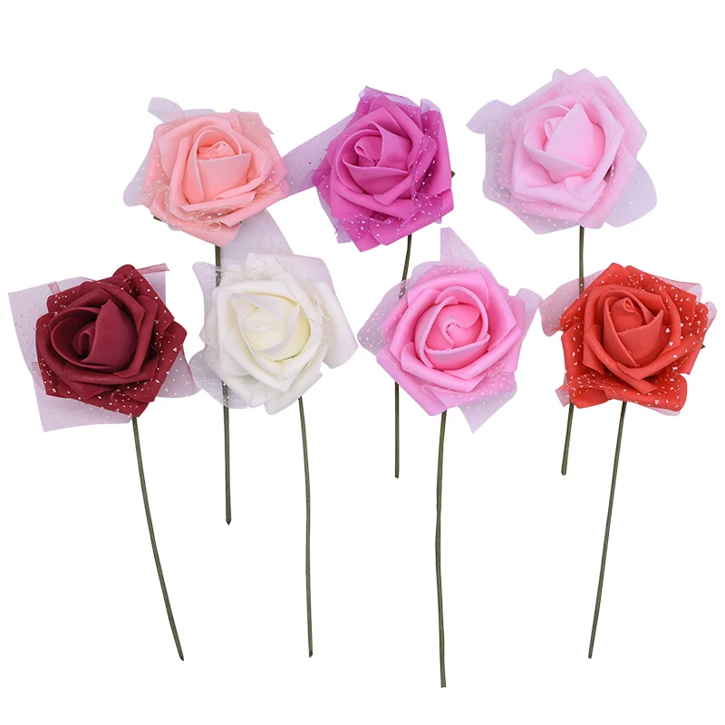 Дешевые букеты роз 7 см из пены персиковые белые Искусственные розы для украшения