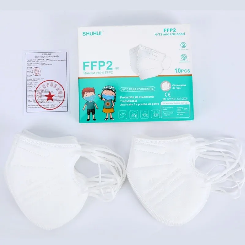 

FFP2 NR Kids Masks CE Certification 10pcs Pack for Children 4-12 Particle Filtering 5 Ply 3D Design Outdoors School Protection